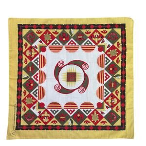 Vintage Bandana 1990s Southwestern Aztec Yellow Red Green White Retro Funky USA